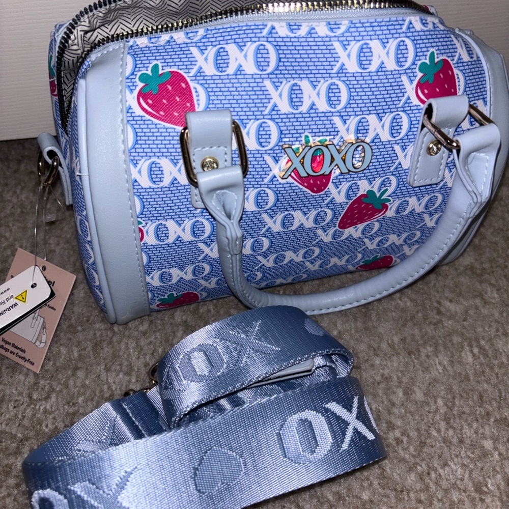 XOXO Blue and Red Crossbody Bag with XO Pattern
